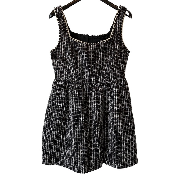 Cider Black & White Tweed U-Neckline Mini Dress Size NWT Large Carbon - Picture 1 of 13